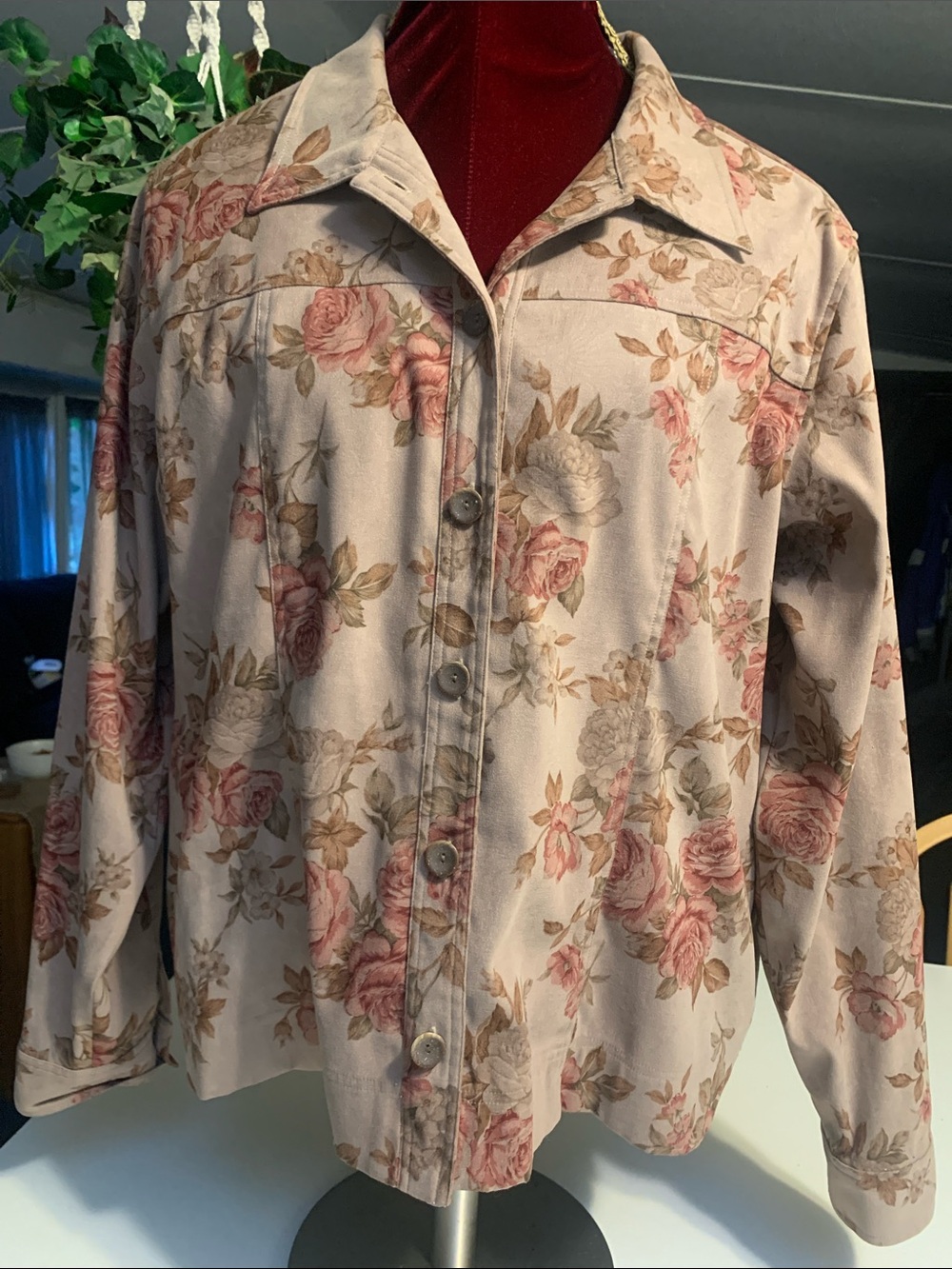 TravelSmith Button-Up Floral Top in Rose and Sage